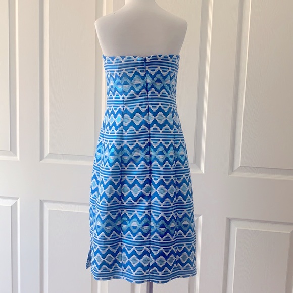 Badgley Mischka Strapless Metallic Blue Dress 2 - Picture 8 of 14